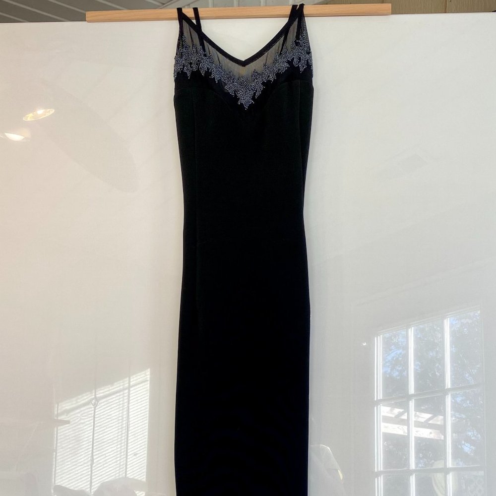 Black Partially Beaded Full length Gown